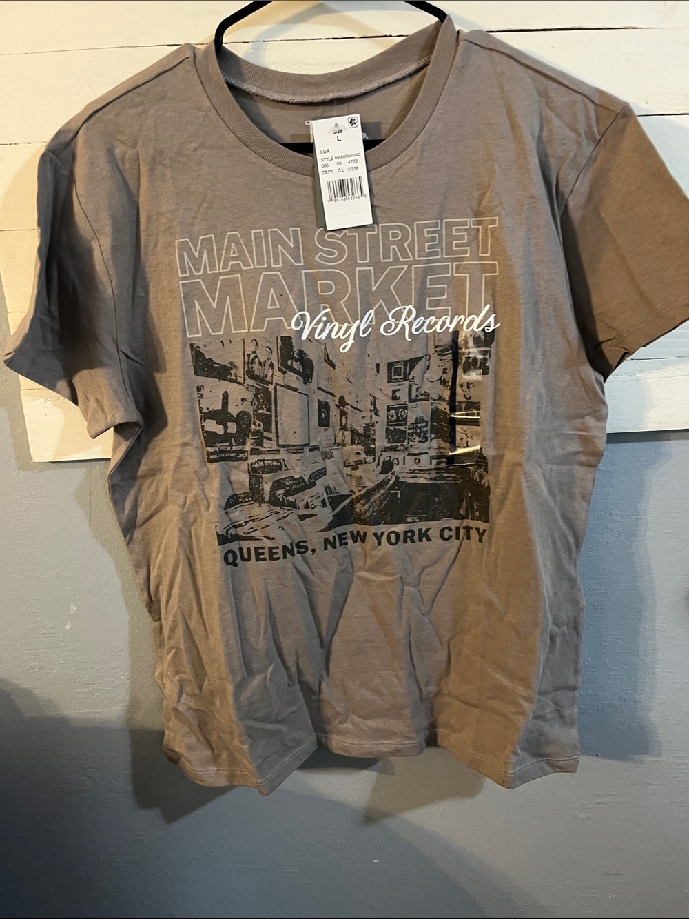 Main Street Market Vinyl Records Graphic Tee - Gray